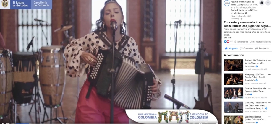 La cantautora Diana Burco participó en el Festival Internacional de Santa Lucía con el apoyo de la Embajada de Colombia en México