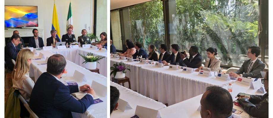  Ciudad de México (28 de enero 2026).  La Embajada de Colombia en México, en apoyo de las agregadurías naval, militar y de policía, convocaron al cuerpo diplomático acreditado en México con el fin de dar a conocer los destacados resultados de la política de drogas y la lucha contra el narcotráfico.  La reunión fue liderada por el embajador Carlos Fernando Garcia Manosalva, el agregado Naval, Capitán Henrry Barón, el agregado militar y aéreo, Coronel Diego Fernando Patiño y, el agregado de policía Norman And
