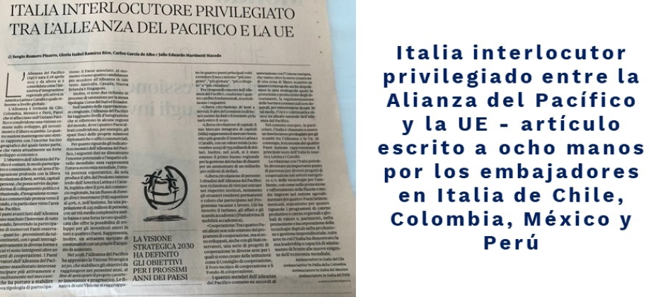 Italia interlocutor privilegiado entre la Alianza del Pacífico y la UE - artículo escrito a ocho manos por los embajadores en Italia de Chile, Colombia, México, Perú